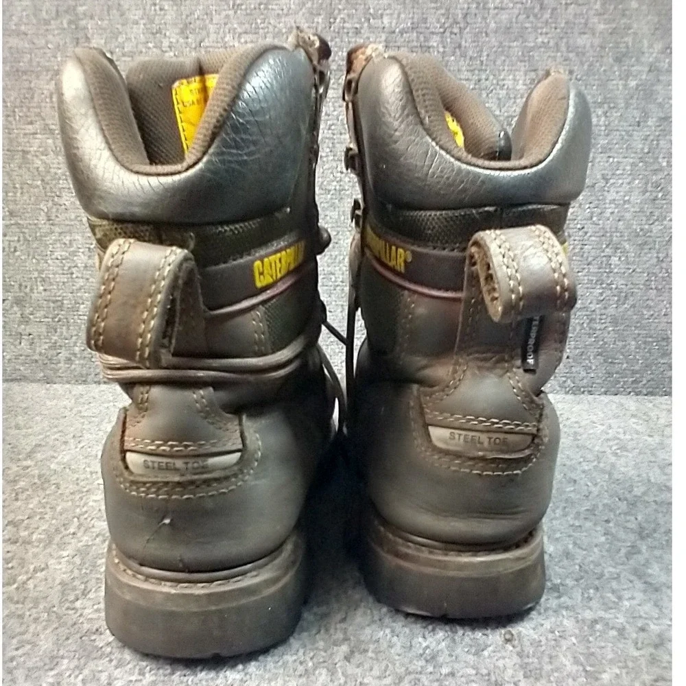 Caterpillar Mens 8.5 Brown‎ Leather Steel Toe Waterproof Work Boots NO INSOLES